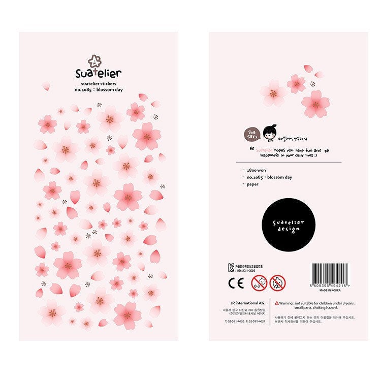 Suatelier Blossom Day Decorative Stickers - 1 Sheet Floral Stationery