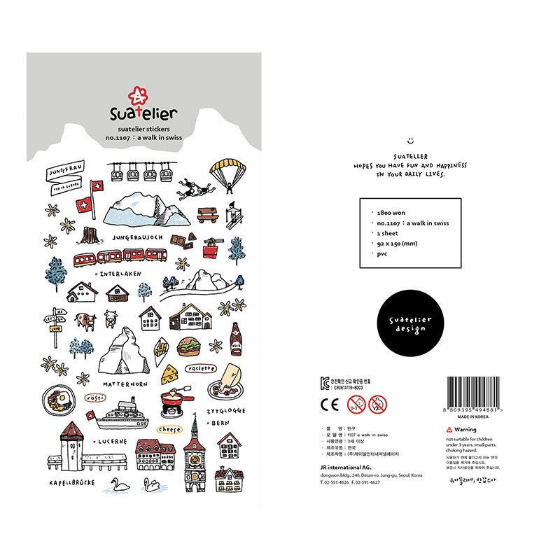 Suatelier A Walk in Swiss Decorative Stickers for Journaling - 1 Sheet