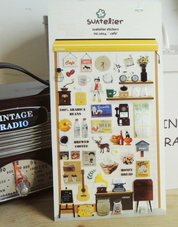 Suatelier Cafe Decorative Sticker Sheet for Journaling and Scrapbooking