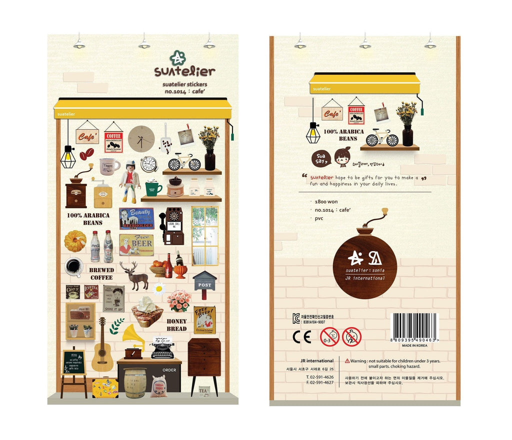 Suatelier Cafe Decorative Sticker Sheet for Journaling and Scrapbooking