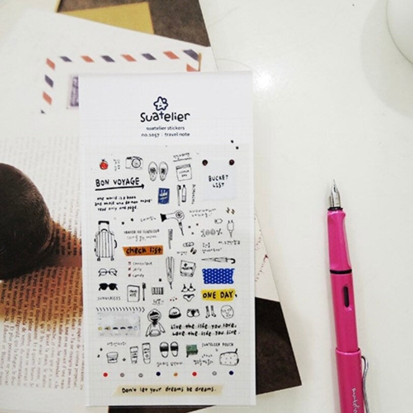 Suatelier Travel Note Decorative Sticker Sheet for Planner and Journal