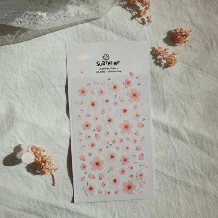 Suatelier Blossom Day Decorative Stickers - 1 Sheet Floral Stationery