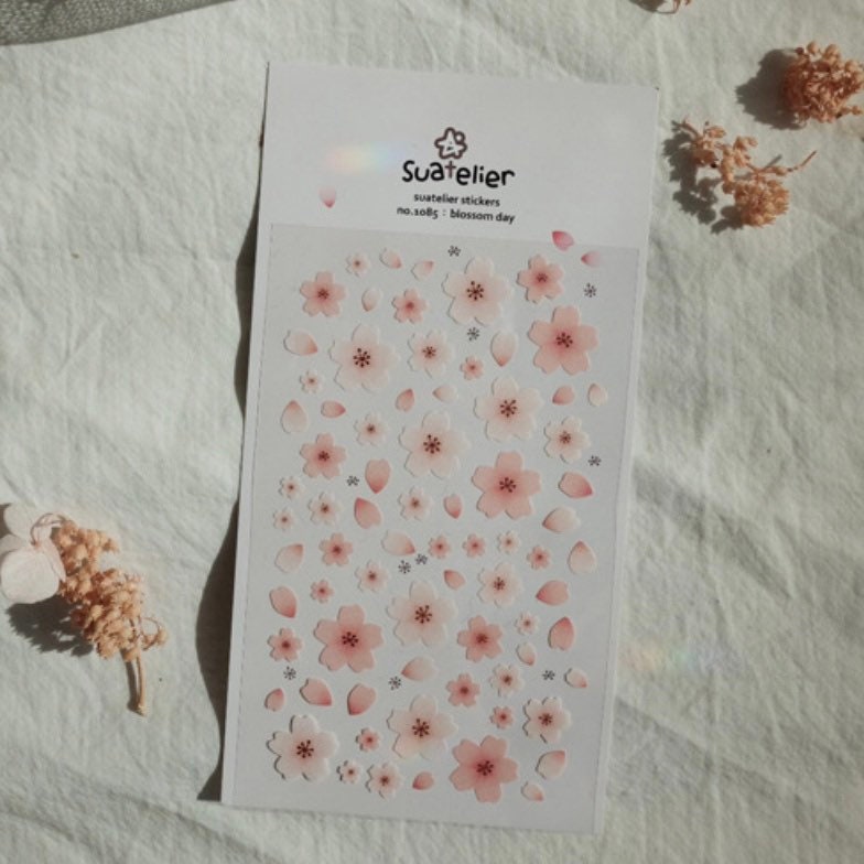 Suatelier Blossom Day Decorative Stickers - 1 Sheet Floral Stationery