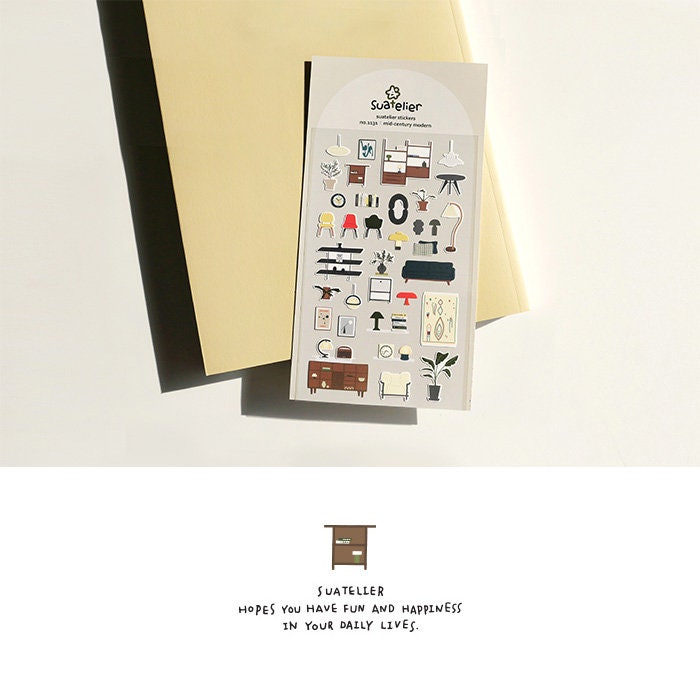 Suatelier Mid-Century Modern Decorative Craft Stickers for Journaling
