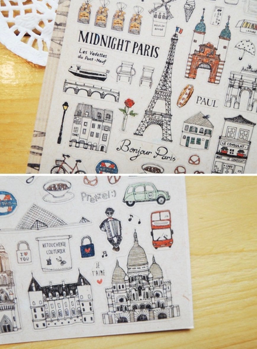 Suatelier Midnight Paris Decorative Stickers for Journaling - 1 Sheet