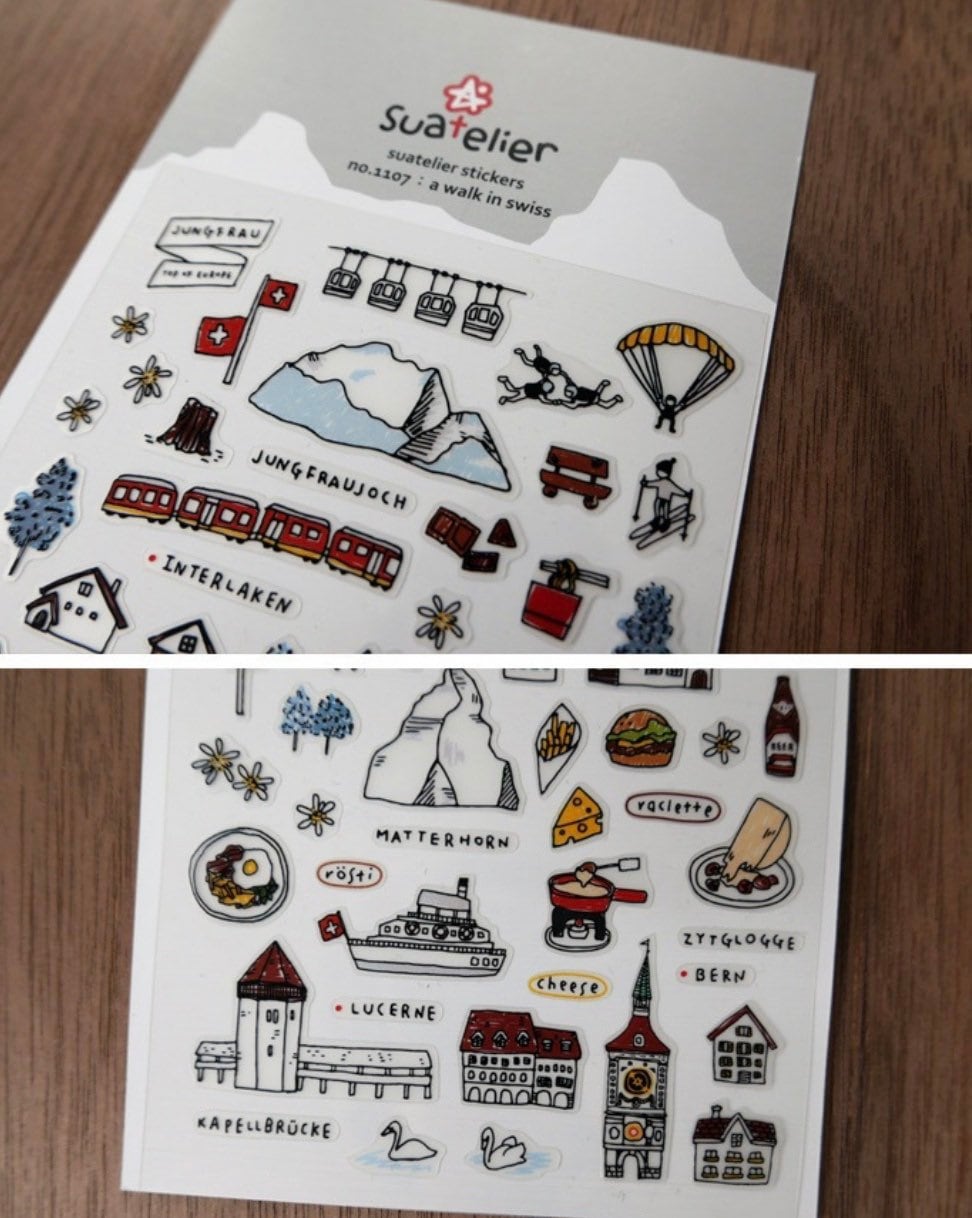 Suatelier A Walk in Swiss Decorative Stickers for Journaling - 1 Sheet