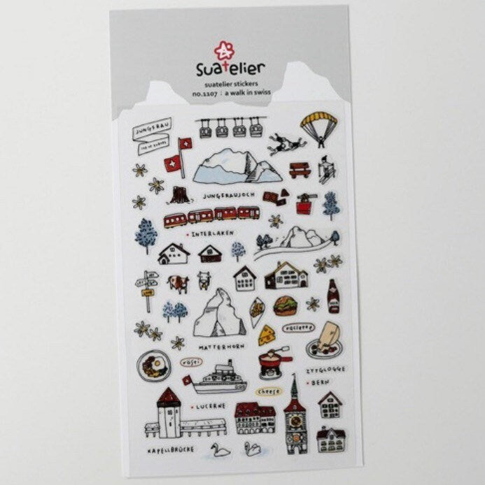 Suatelier A Walk in Swiss Decorative Stickers for Journaling - 1 Sheet