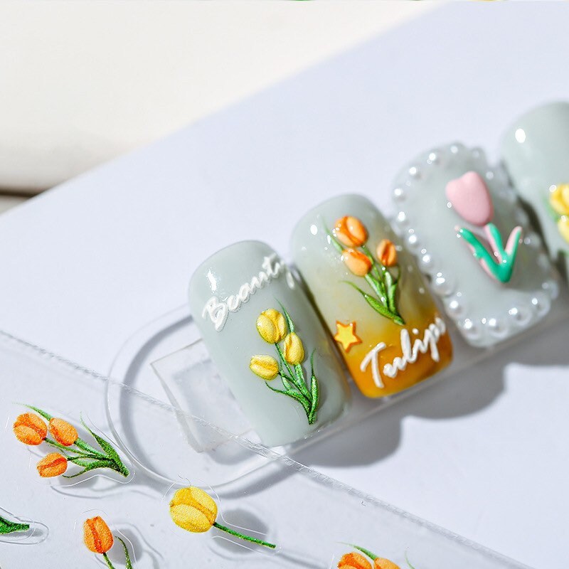 Spring Tulip Nail Deco Stickers – LuLuFun Studio Floral Nail Art