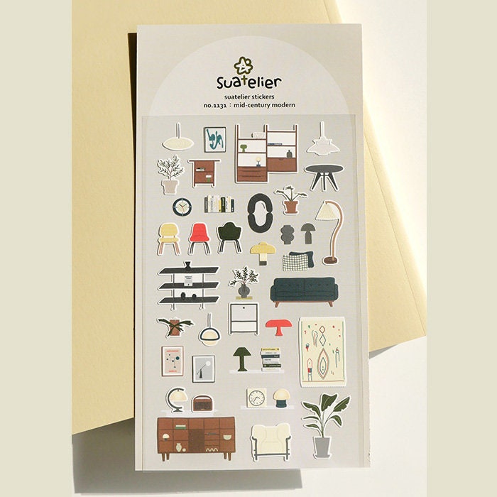 Suatelier Mid-Century Modern Decorative Craft Stickers for Journaling