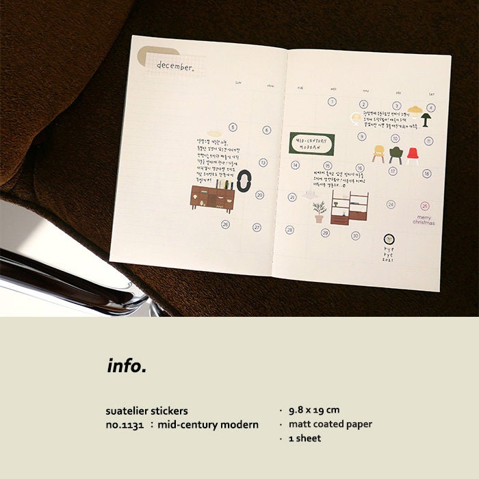 Suatelier Mid-Century Modern Decorative Craft Stickers for Journaling