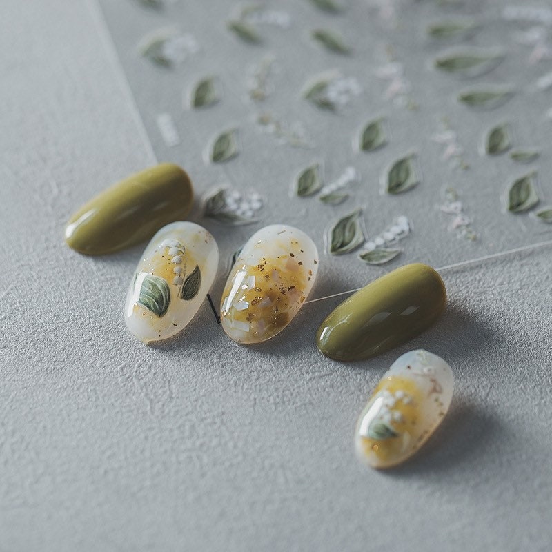 LuLuFun Studio Green Flower Nail Art Stickers - Floral Deco Decals