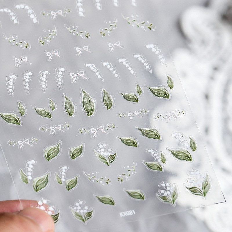 LuLuFun Studio Green Flower Nail Art Stickers - Floral Deco Decals