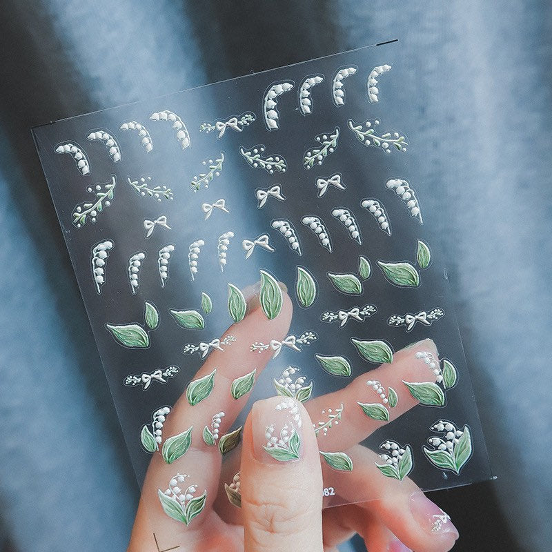 LuLuFun Studio Green Flower Nail Art Stickers - Floral Deco Decals