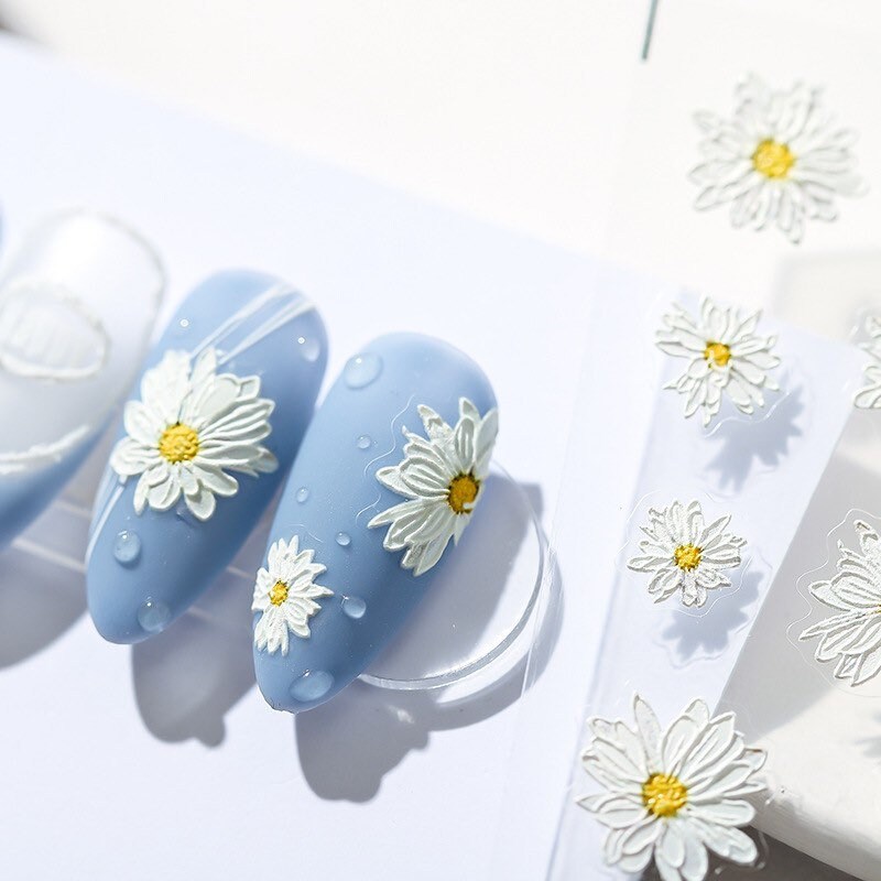 LuLuFun Studio White Daisy Nail Deco Stickers - Floral Nail Art Decals