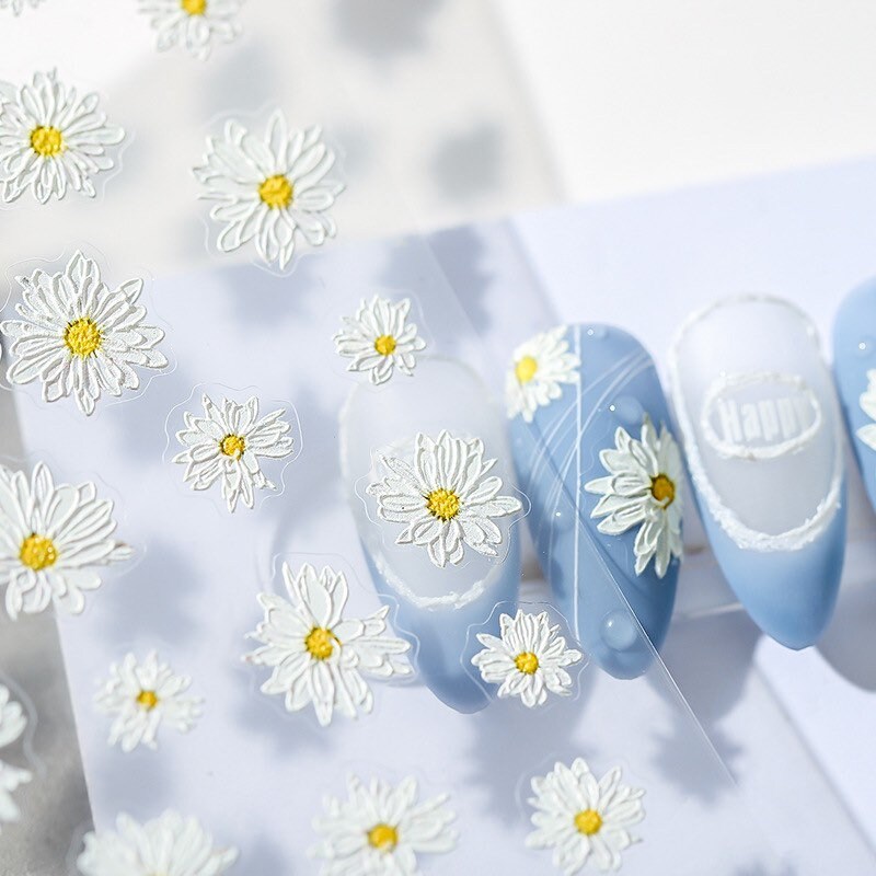 LuLuFun Studio White Daisy Nail Deco Stickers - Floral Nail Art Decals