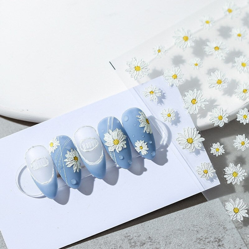 LuLuFun Studio White Daisy Nail Deco Stickers - Floral Nail Art Decals
