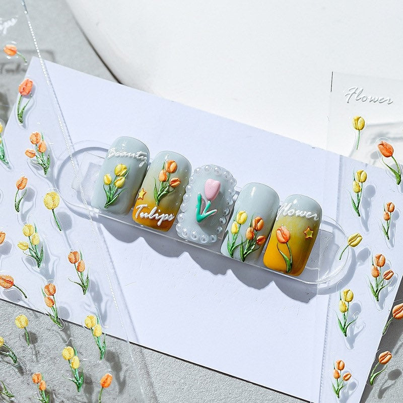 Spring Tulip Nail Deco Stickers – LuLuFun Studio Floral Nail Art