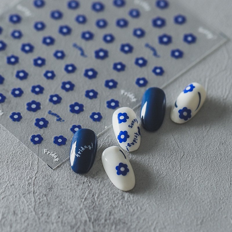 Blue Flower Nail Deco Stickers – LuLuFun Studio Floral Nail Art Decals