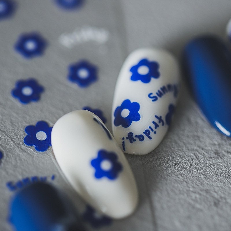Blue Flower Nail Deco Stickers – LuLuFun Studio Floral Nail Art Decals