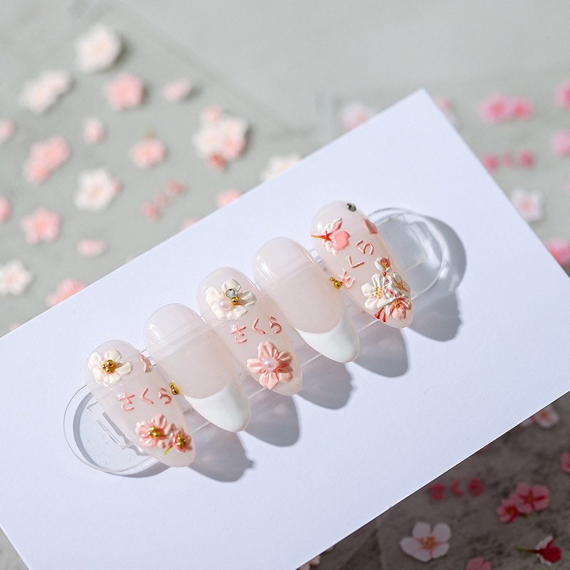 LuLuFun Studio Pink Cherry Blossom Nail Art Stickers - Floral Decals