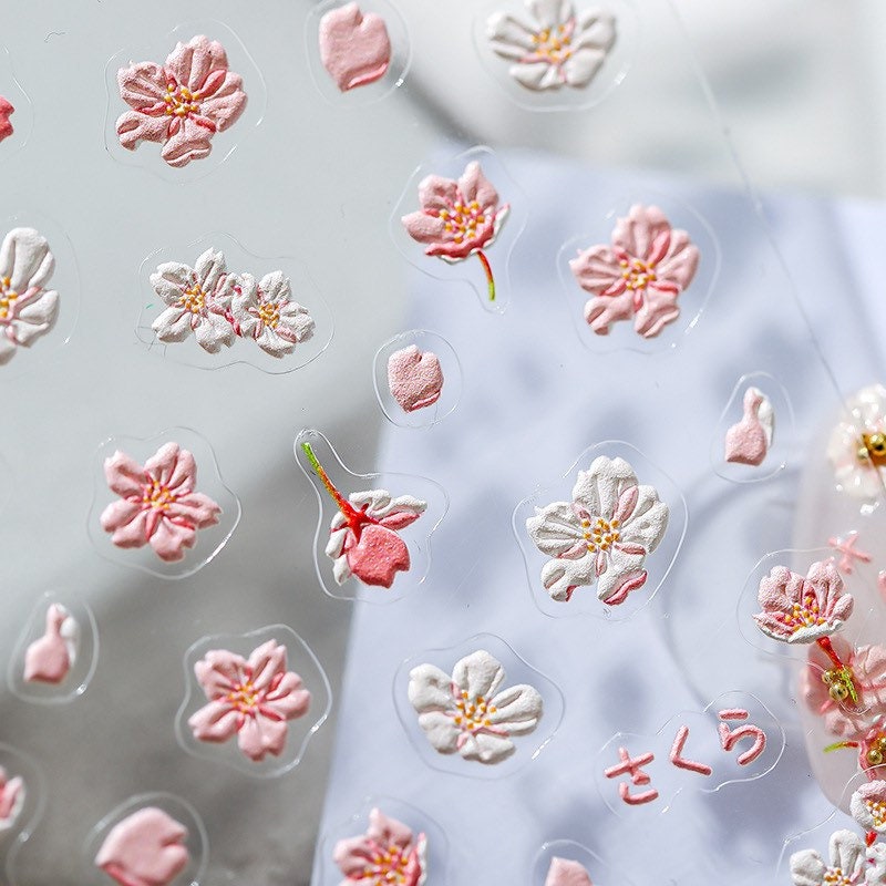 LuLuFun Studio Pink Cherry Blossom Nail Art Stickers - Floral Decals