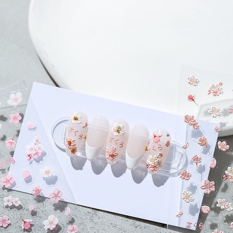 LuLuFun Studio Pink Cherry Blossom Nail Art Stickers - Floral Decals