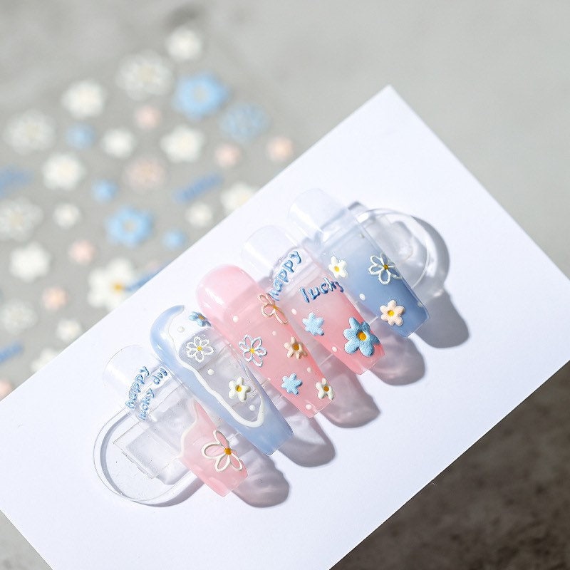 Blue Flower Nail Art Stickers – LuLuFun Studio Floral Nail Decals