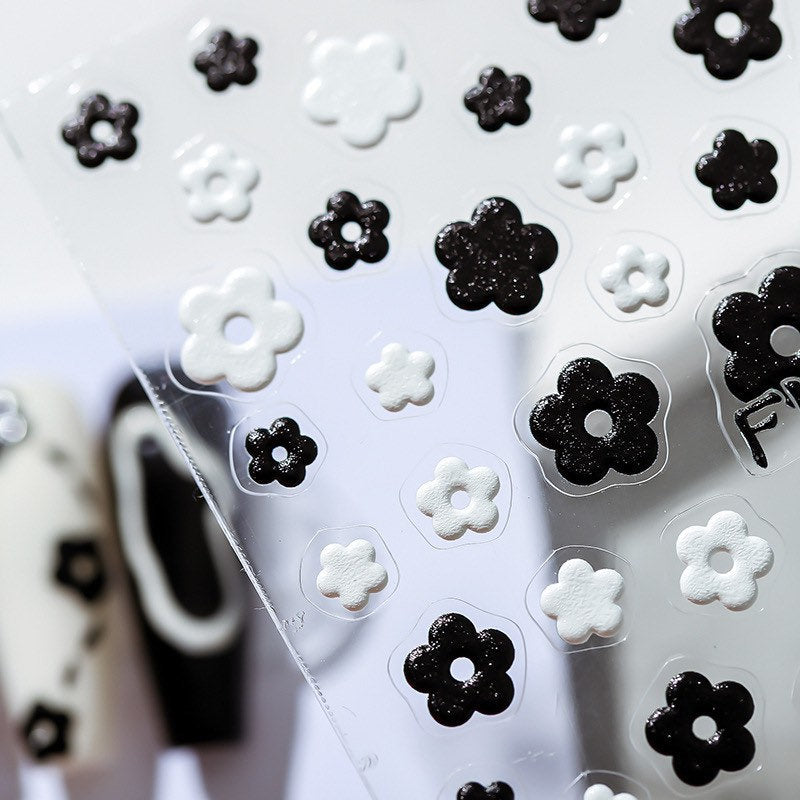 LuLuFun Studio Black and White Flower Nail Deco Stickers - 1 Sheet