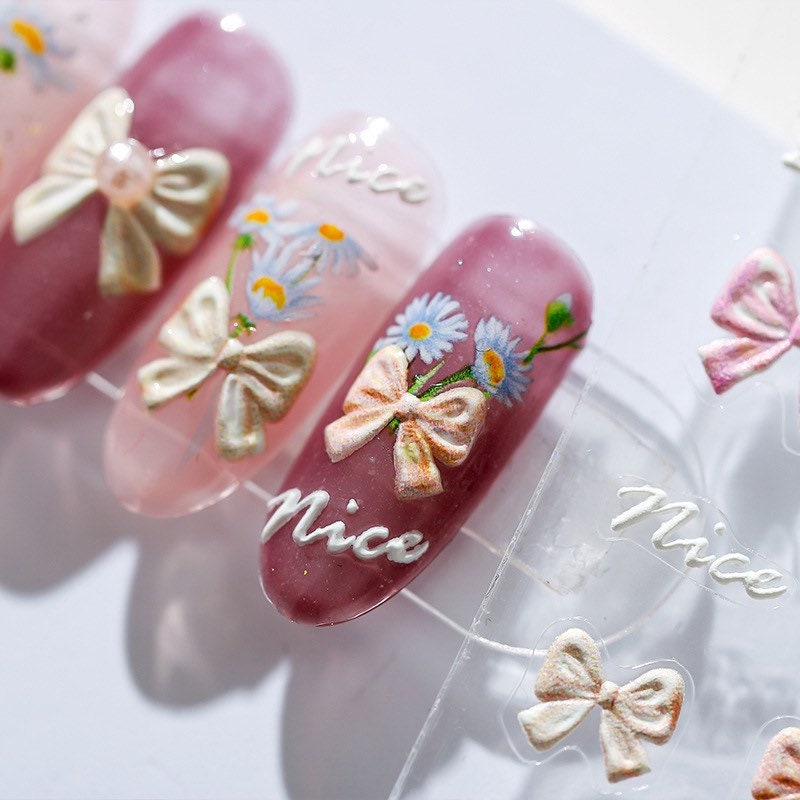Pink Bowknot Nail Art Stickers – LuLuFun Studio Kawaii Manicure Decals