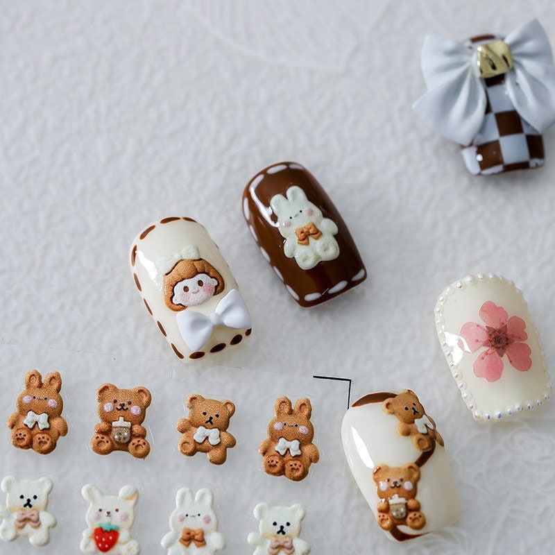 LuLuFun Studio Kawaii Bear Bunny Nail Art Stickers – Cute Deco Decals