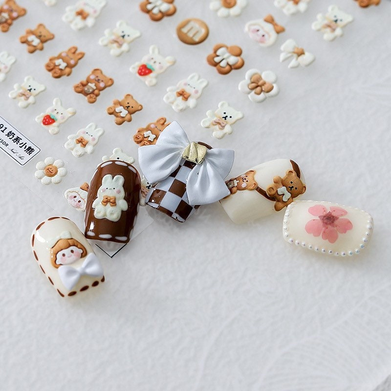 LuLuFun Studio Kawaii Bear Bunny Nail Art Stickers – Cute Deco Decals