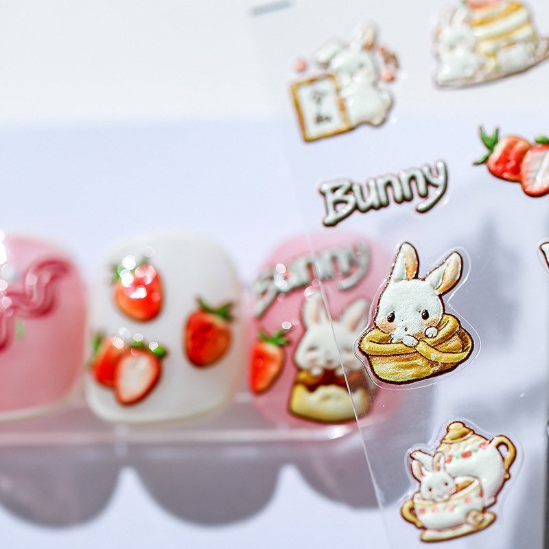 LuLuFun Studio Kawaii Bunny Nail Art Stickers – Cute Deco Decals (1 Sheet)