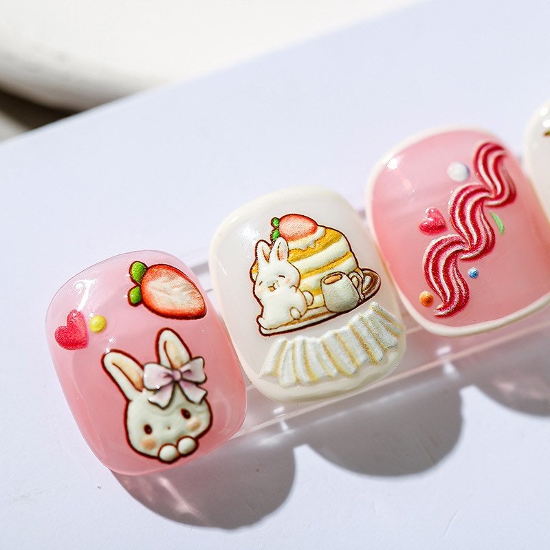 LuLuFun Studio Kawaii Bunny Nail Art Stickers – Cute Deco Decals (1 Sheet)