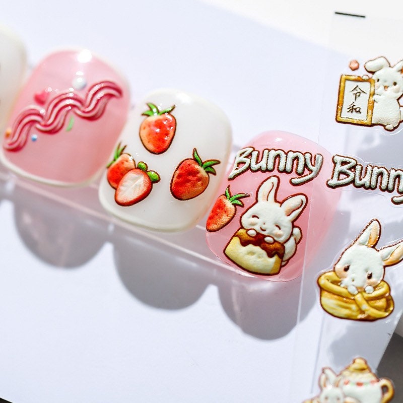LuLuFun Studio Kawaii Bunny Nail Art Stickers – Cute Deco Decals (1 Sheet)