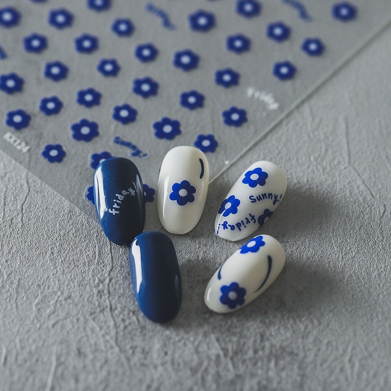 Blue Flower Nail Deco Stickers – LuLuFun Studio Floral Nail Art Decals