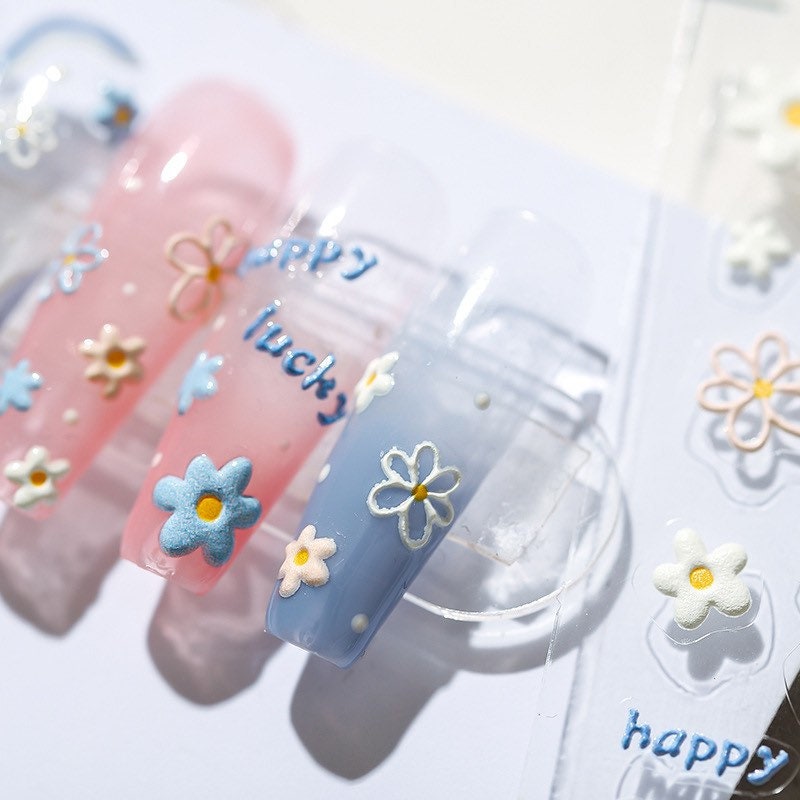 Blue Flower Nail Art Stickers – LuLuFun Studio Floral Nail Decals