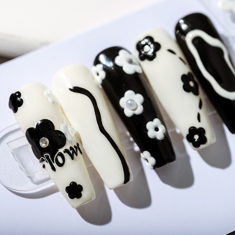 LuLuFun Studio Black and White Flower Nail Deco Stickers - 1 Sheet