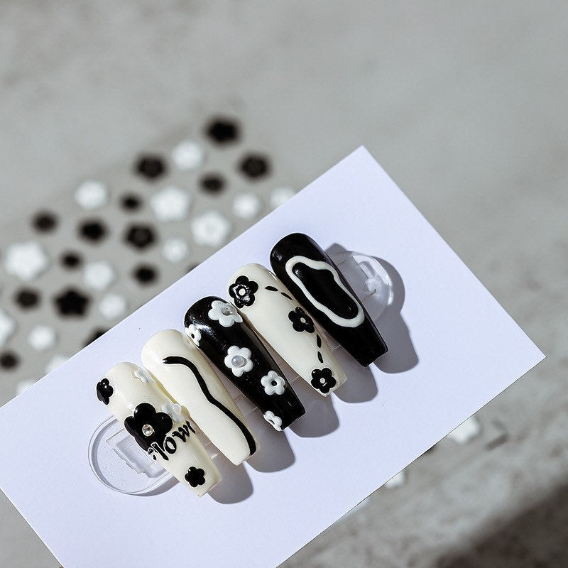 LuLuFun Studio Black and White Flower Nail Deco Stickers - 1 Sheet