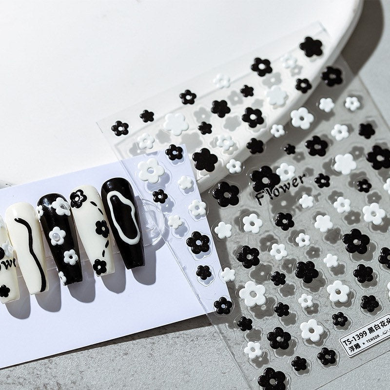LuLuFun Studio Black and White Flower Nail Deco Stickers - 1 Sheet
