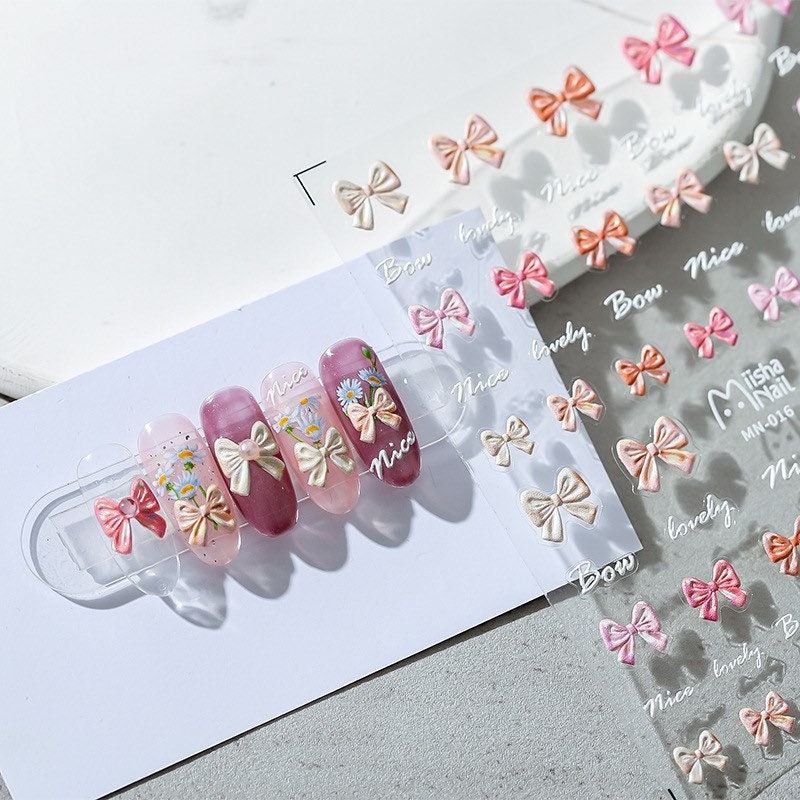 Pink Bowknot Nail Art Stickers – LuLuFun Studio Kawaii Manicure Decals
