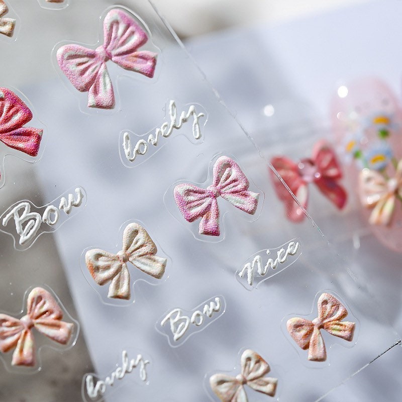 Pink Bowknot Nail Art Stickers – LuLuFun Studio Kawaii Manicure Decals