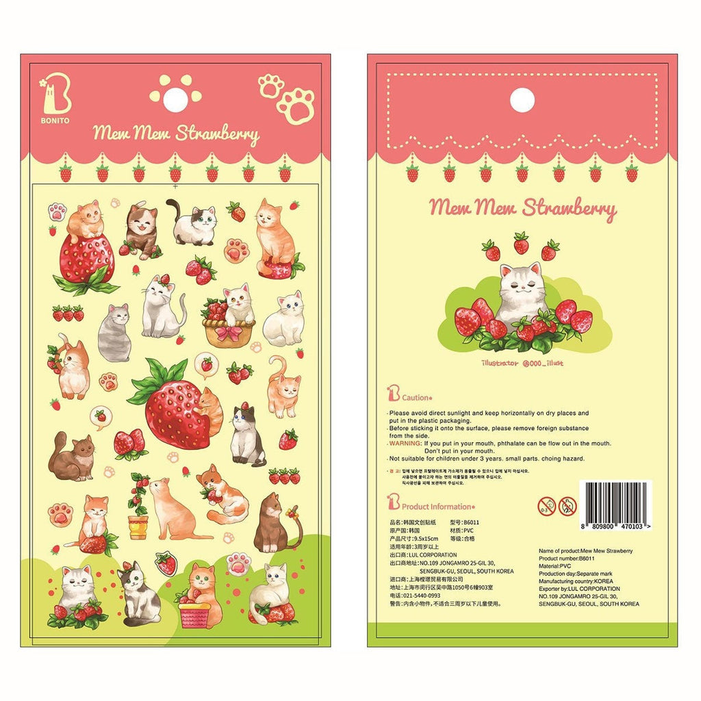 LuLuFun Studio Mew Mew Strawberry Kawaii Sticker Sheet for Journaling