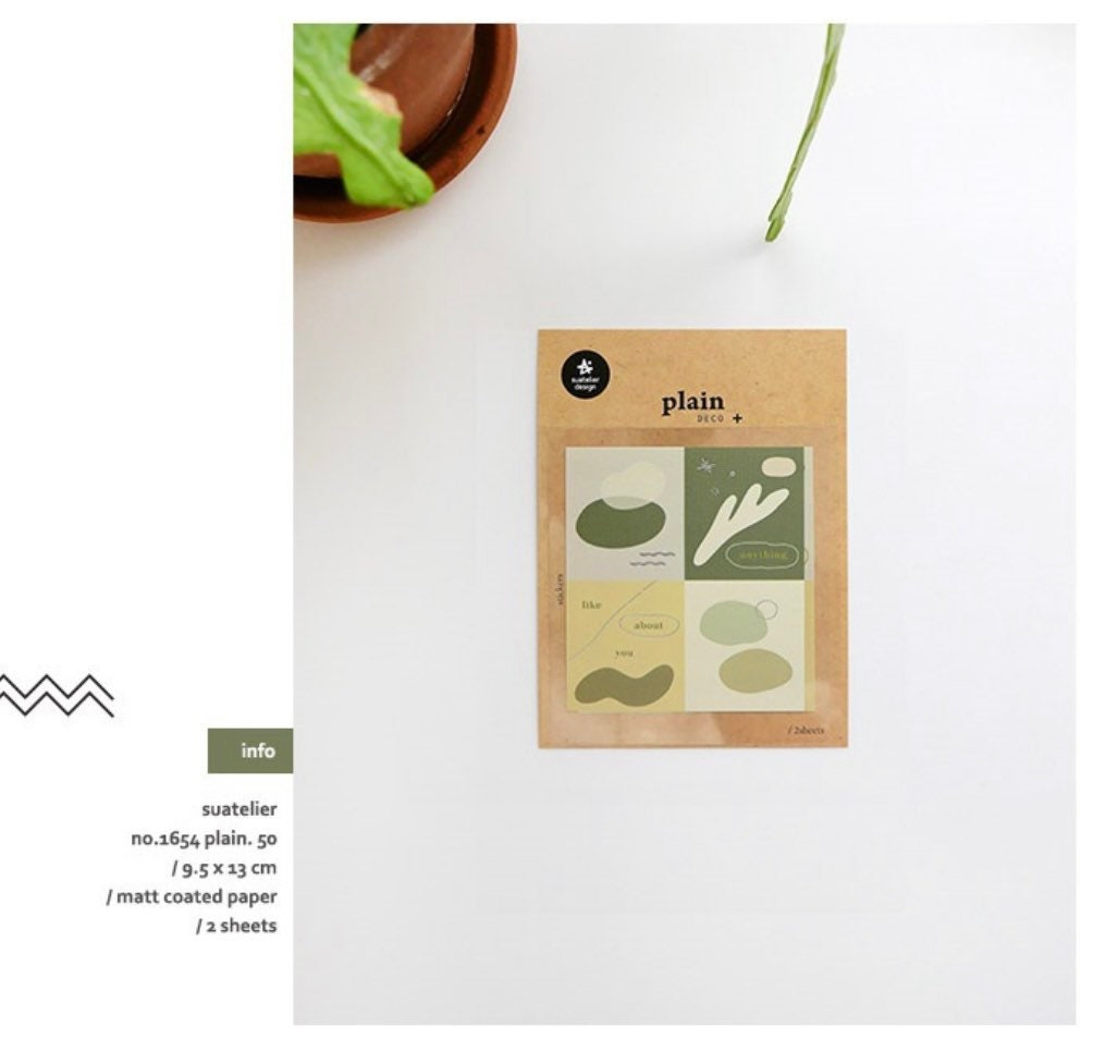 Suatelier Plain.50 Korean Decorative Stickers for Journaling - 3 Sheets
