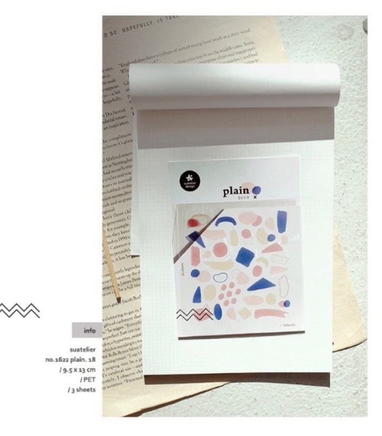 Suatelier Plain.18 Korean Decorative Stickers for Journaling - 3 Sheets