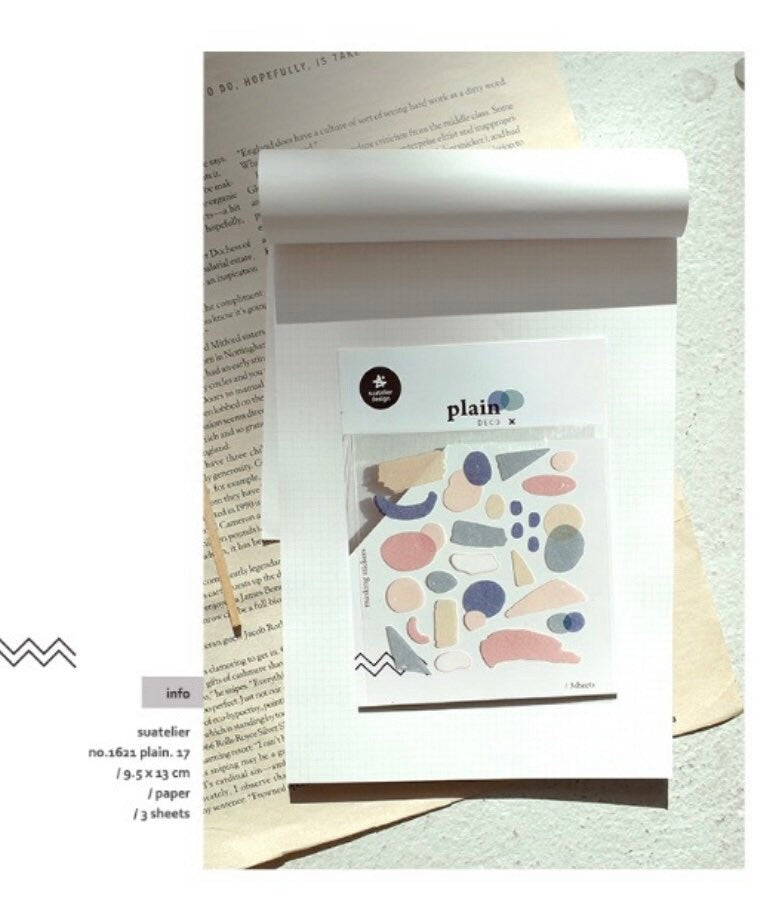 Suatelier Plain.17 Korean Decorative Stickers for Journaling - 3 Sheets