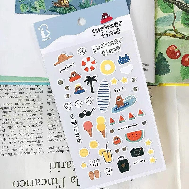 LuLuFun Studio Bonito Summer Time Decorative Sticker Sheet – 9.5x15cm