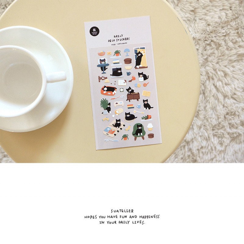Suatelier Cat's Catch Decorative Stickers – Cute Cat Stationery Decals
