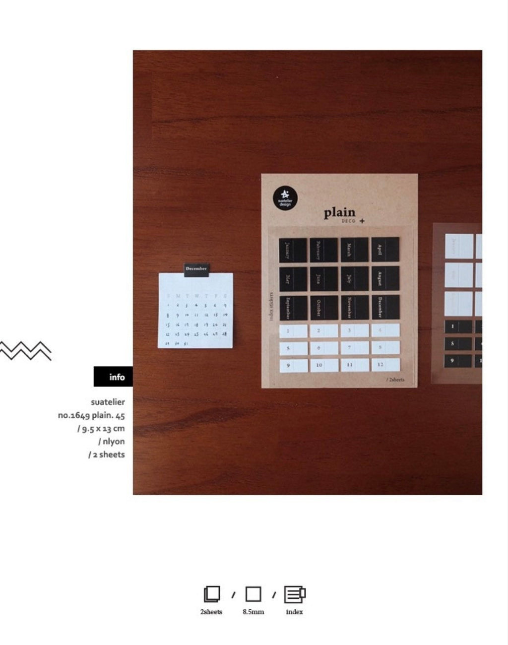 Suatelier Plain 45 Decorative Korean Stickers for Journaling - 3 Sheets
