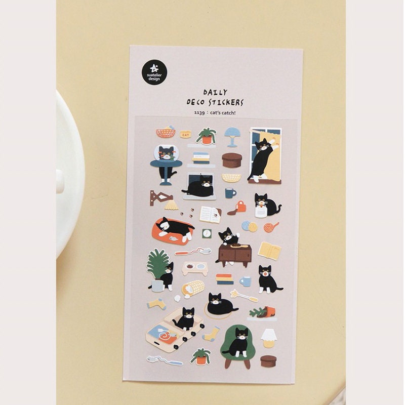 Suatelier Cat's Catch Decorative Stickers – Cute Cat Stationery Decals