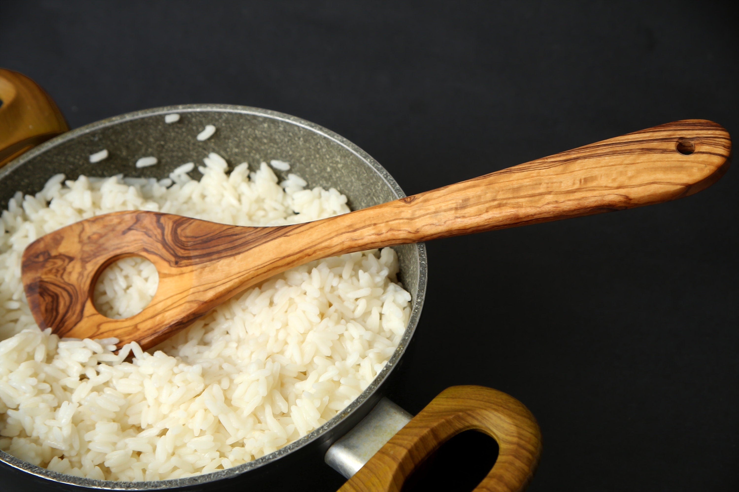 Olive Wood Pointed Stirring Rice Cooking Spoon with Hole 30cm